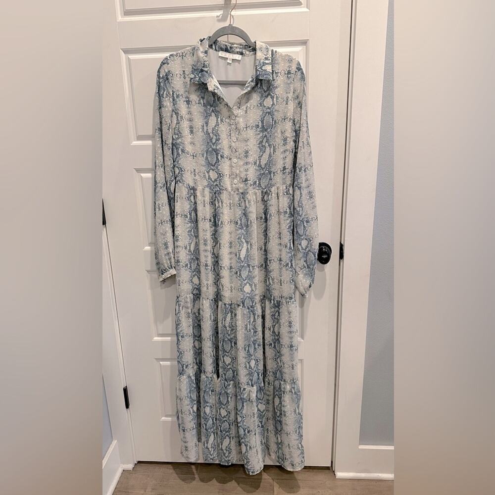 Karlie Boutique Snake Print Shirt Chiffon Maxi Dress